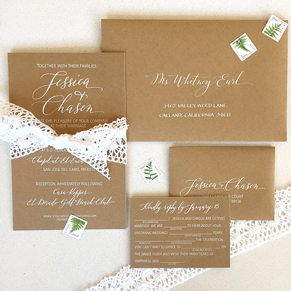 White Foil on Kraft Invitation